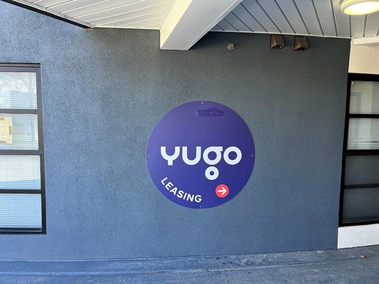 Channel letter sign for Yugo in Champaign, IL