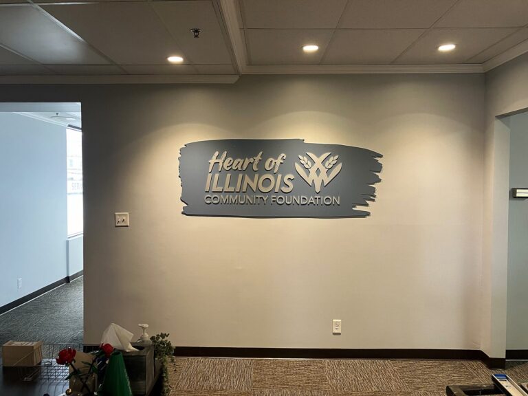 Interior sign for Heart of Illinois Community Foundation in Decatur, IL