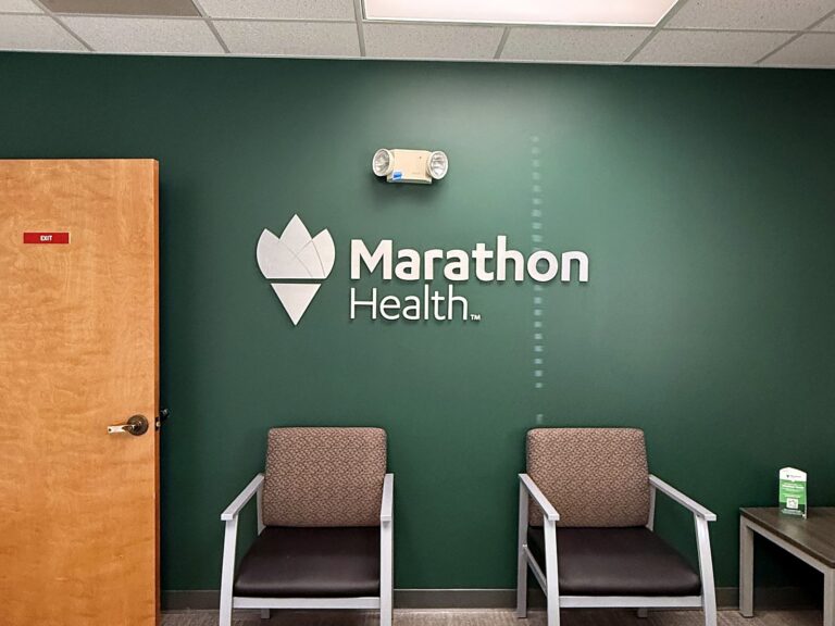 Interior sign for Marathon Health in Springfield, IL