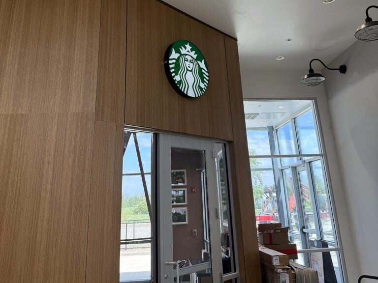 Interior sign for Starbucks in St. Elmo, IL