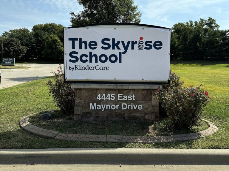 Monument sign for The Skyrise School by KinderCare in Decatur, IL