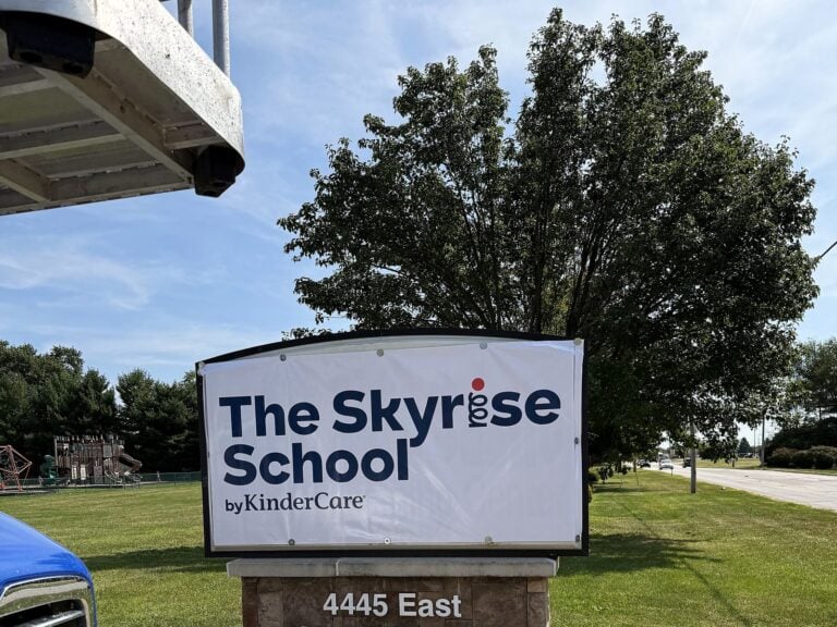 Monument sign for The Skyrise School by KinderCare in Decatur, IL – view 2
