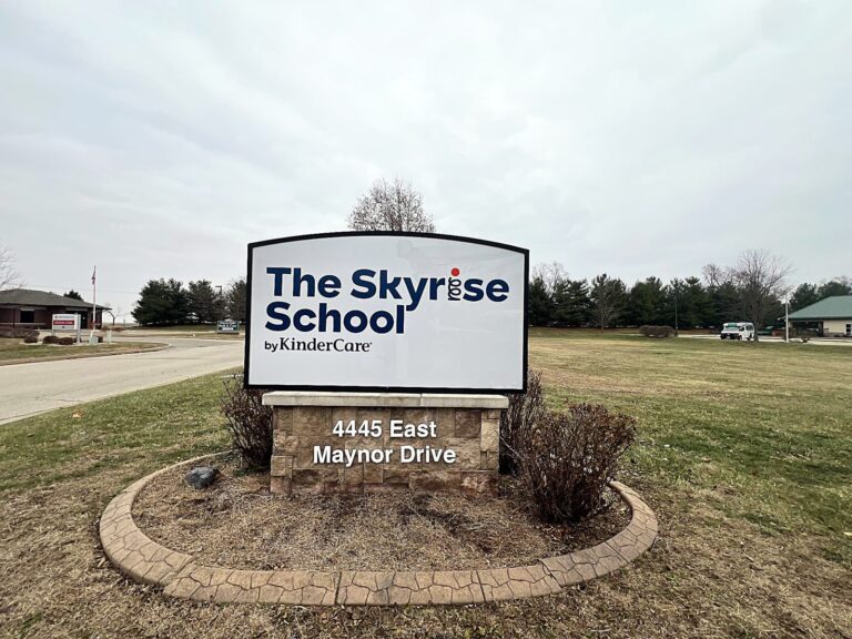 Monument sign for The Skyrise School in Decatur, IL