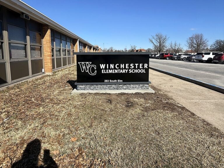 Monument sign for Winchester Elementary School in Winchester, IL