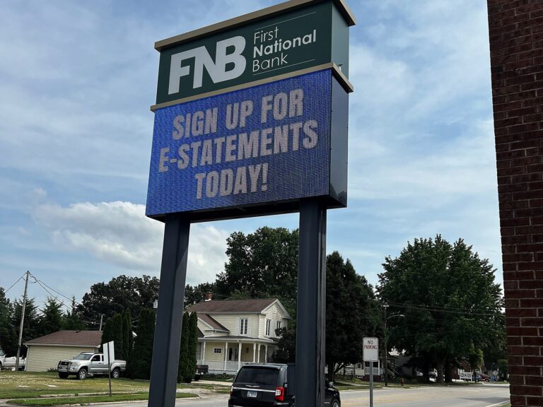 Pylon sign for First National Bank