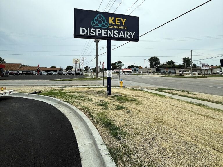 Pylon sign for Key Cannabis Dispensary in Mt. Zion, IL