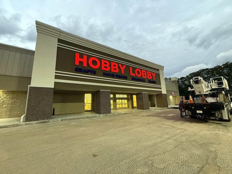 Signature Signs installation crew installing the Hobby Lobby sign in Jacksonville, IL